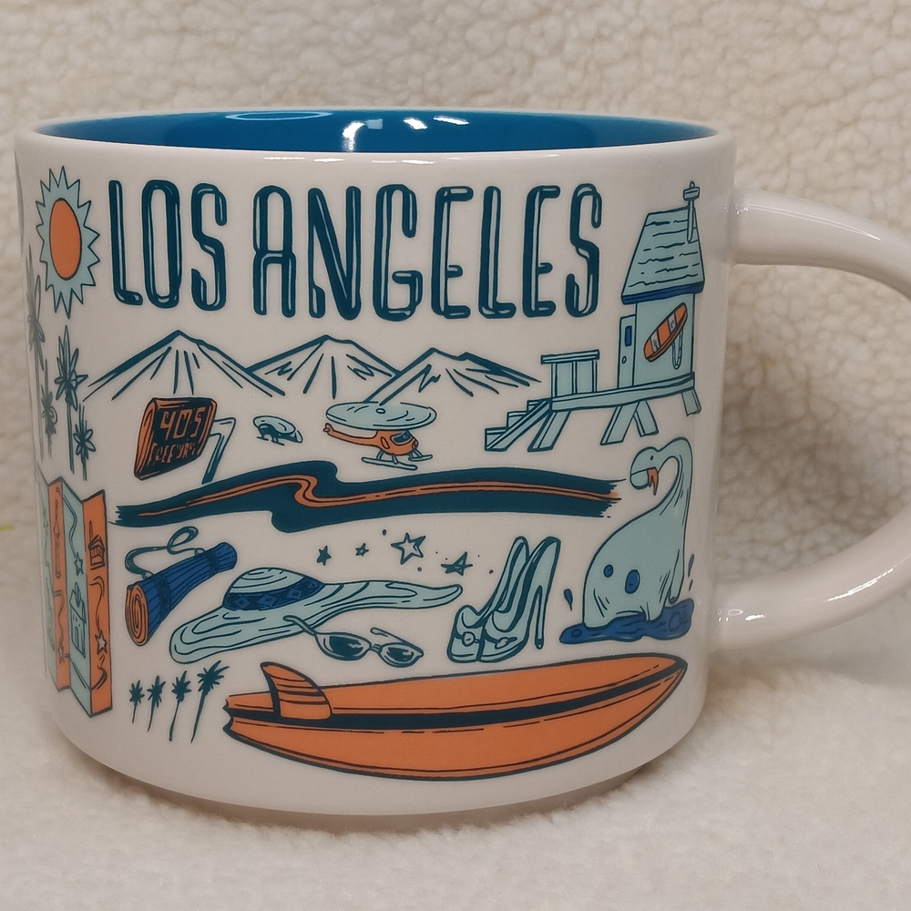 Los Angeles Illustrated Ceramic Mug - Blue & Orange